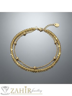 Лечебна гривна за ръка или глезен от естествен розов кварц 3 мм и стоманена верижка с топчета, стоманени накрайници - GA3216